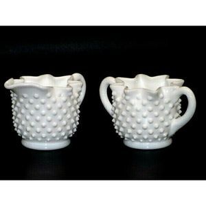Fenton Opal Glass Star Creamer & Sugar Set Vntg